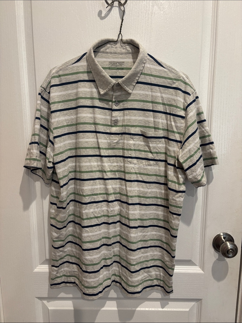 Patagonia Men's Polo with Navy & Green Stripes